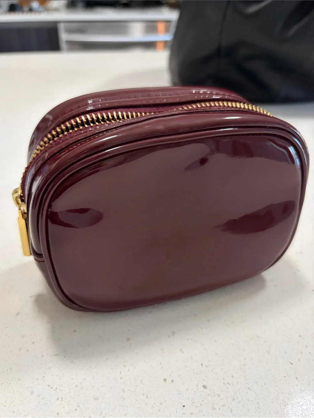 Tory Burch Patent Cosmetic Pouch in Burgundy
